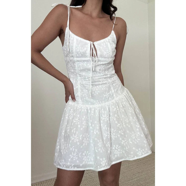 Besticktes, ärmelloses Korsett-Minikleid mit Rüschensaum